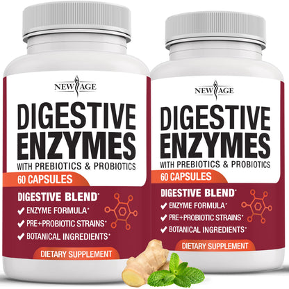 NEW AGE Digestive Enzymes for Gut Health - Probiotic Multi Enzymes with Prebiotics and Probiotics with Lipase for Women and Men for Digestive Health,