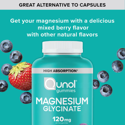 Qunol Magnesium Glycinate Gummies, 120mg of Magnesium Glycinate, High Absorption, Mixed Berry, 90 Count (Pack of 1) QunolBuy Supplements Australia