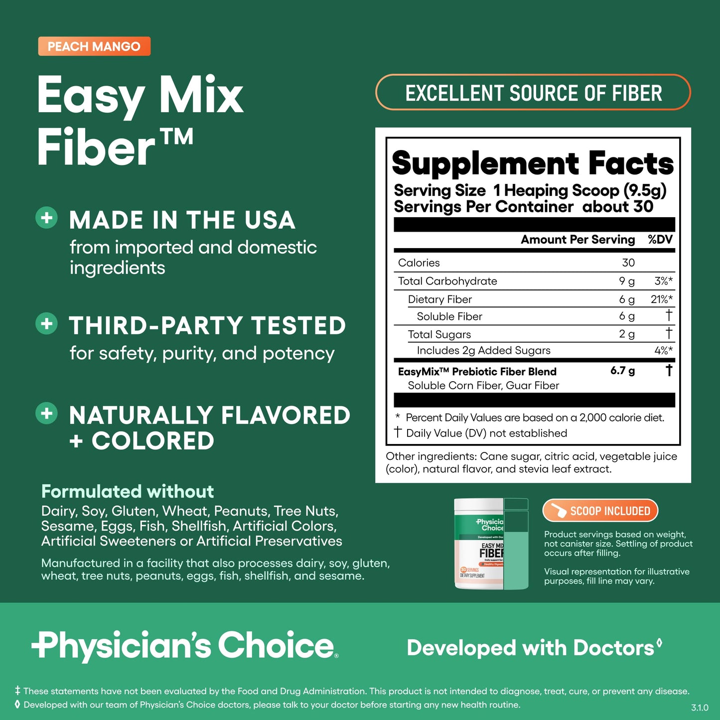 Physician's CHOICE Easy Mix Fiber for Digestive Health & Regularity - No Grit - Daily Prebiotic Soluble Fiber Powder Supplement
