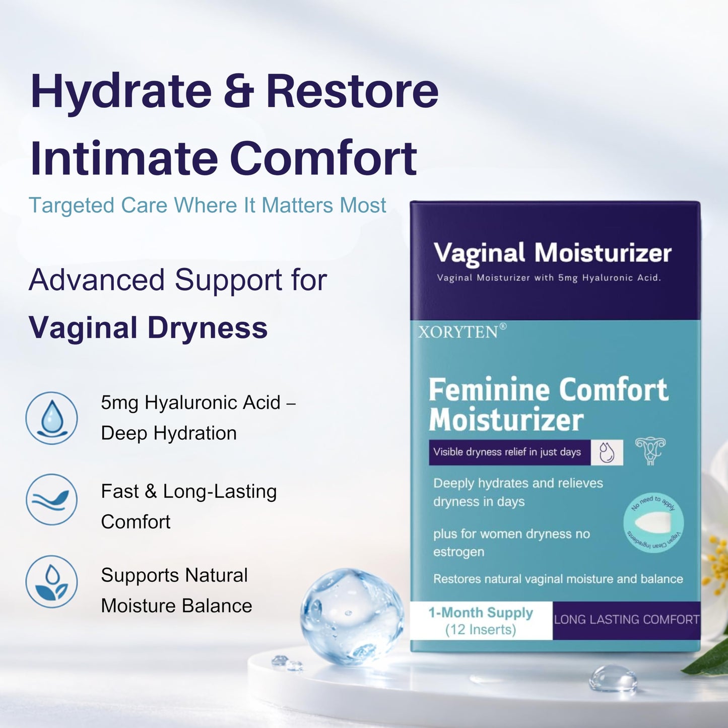 XORYTEN Vaginal Moisturizer for Revarey– 5mg Hyaluronic Acid – Vaginal Dryness, Hormone-Free Soothing Inserts, Non-Greasy, 12 Suppositories – 1 Month Supply (No fragrance) XORYTEN buy supplements Au
