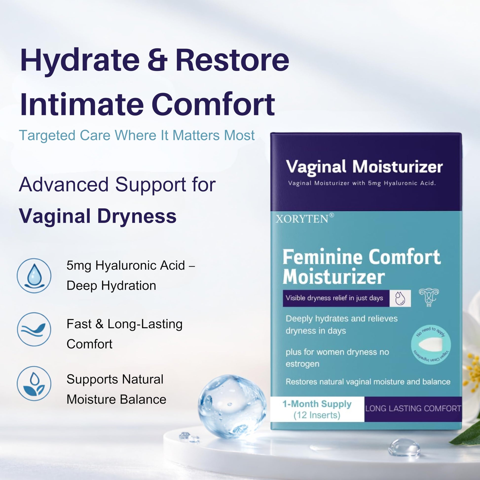 XORYTEN Vaginal Moisturizer for Revarey– 5mg Hyaluronic Acid – Vaginal Dryness, Hormone-Free Soothing Inserts, Non-Greasy, 12 Suppositories – 1 Month Supply (No fragrance) XORYTEN buy supplements Au