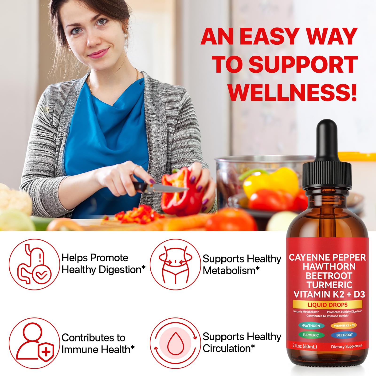 Cayenne Pepper Drops, Cayenne Pepper Extract with Herbal Blend - Includes Hawthorn, Beet Root & Turmeric (1Pack) WHLH & WELL-BEING buy supplements Au