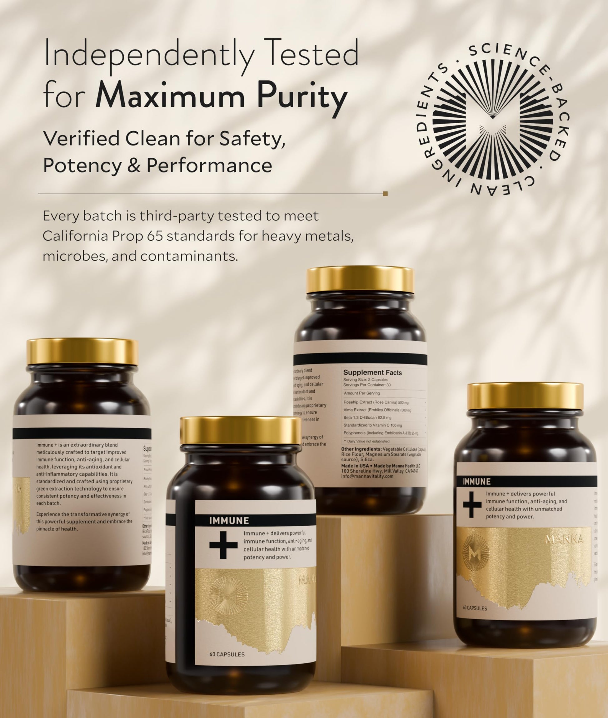 Manna Immune+ Capsules | 500mg Amla Extract & 500mg Rosehip Extract | Vitamin C Supplement for Immune Boost, Antioxidants, Heart Health, Digestion & Immune System Support | For Daily Use | 60 Count M MannaBuy Supplements Australia