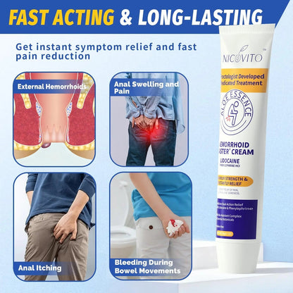 NICOVITO Hemorrhoid & Fissure Treatment Cream, 4% Lidocaine & Phenylephrine HCl Ointment, Maximum Strength Fast Relief for Pain, Itching & Swelling, External Use (0.7 oz) NICOVITOBuy Supplements Australia