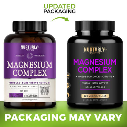 Magnesium Citrate & Oxide 500mg Complex Supplement - High Absorption Maximum Strength - Helps Support Bone Density and Strength, Muscles, Energy and Sleep - 120 Vegan Capsules NURTURLY buy supplements Au