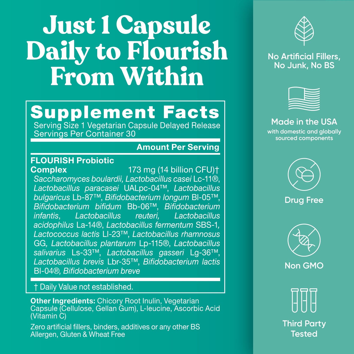 Flourish Probiotics + Prebiotics for Women - Gut and Digestion, Urinary Tract, Reduce Bloating, Vaginal Health - 18 Clinically Proven Strains, 14 Billion CFU - 30 Shelf-Stable Mini Vegan Capsules Eu Natural buy supplements Au