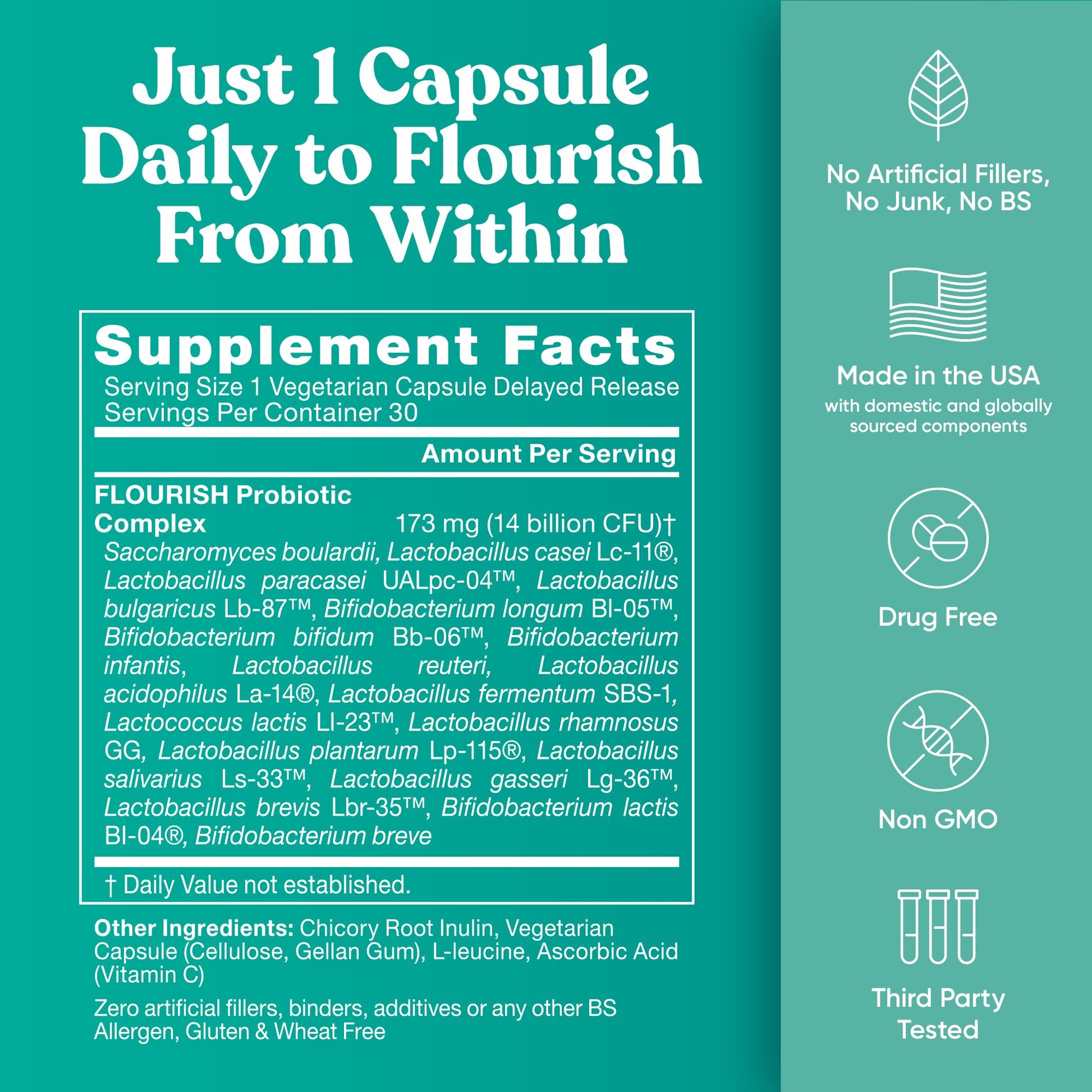 Flourish Probiotics + Prebiotics for Women - Gut and Digestion, Urinary Tract, Reduce Bloating, Vaginal Health - 18 Clinically Proven Strains, 14 Billion CFU - 30 Shelf-Stable Mini Vegan Capsules Eu Natural buy supplements Au