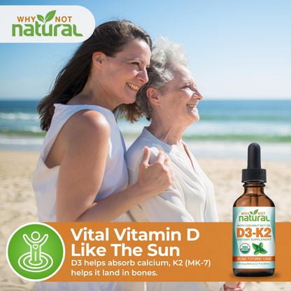 Why Not Natural Organic Vitamin D3 K2 (MK-7) Liquid Drops, 5000 IU of sublingual D3 with Coconut MCT Oil