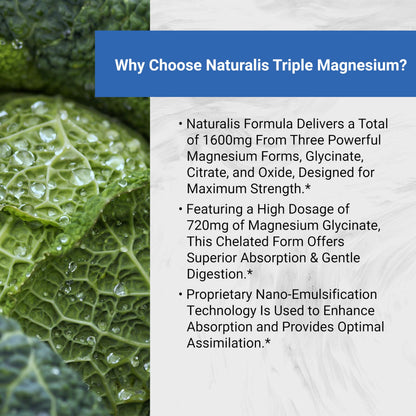 Naturalis Vegan Triple Magnesium Complex | Chelated Glycinate, Citrate & Oxide 1600mg Delivers 250mg Elemental Magnesium | Easily Absorbed for Stress, Muscle, Heart, Bone Support* | 60 Softgels Naturalis buy supplements Au