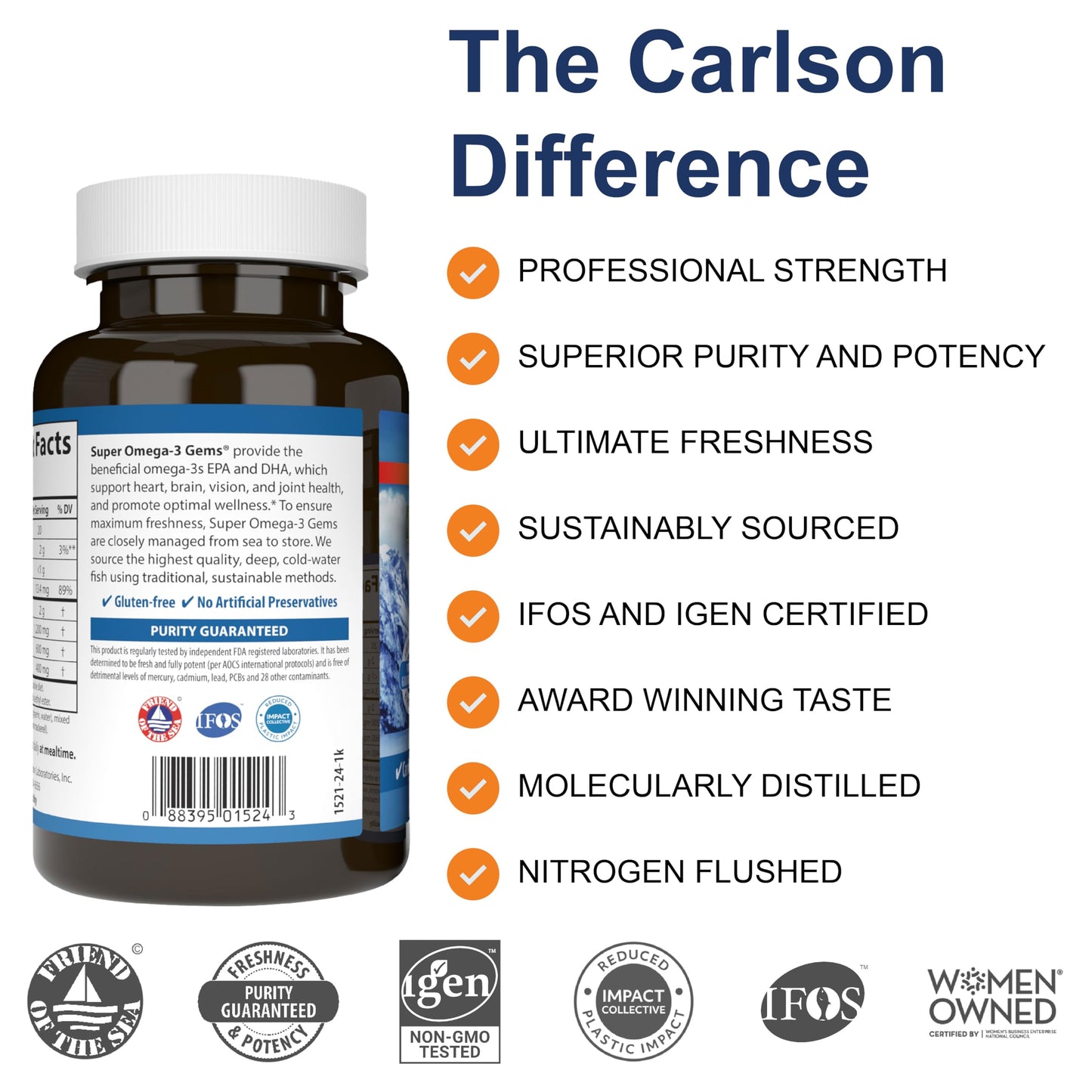 Carlson - Super Omega-3 Gems, 1200 mg Omega-3 Fatty Acids with EPA and DHA, Wild-Caught Norwegian Supplement, Sustainably Sourced Fish Oil Capsules,