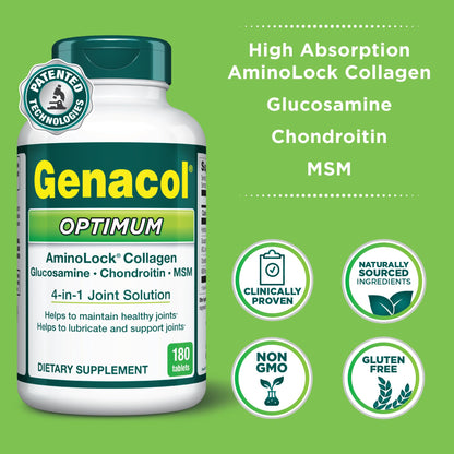 Genacol Optimum – Glucosamine, Chondroitin, MSM & Ultra-Hydrolyzed Collagen, Joint Support Tablets, 180 Count (60-Day Supply) GenacolBuy Supplements Australia
