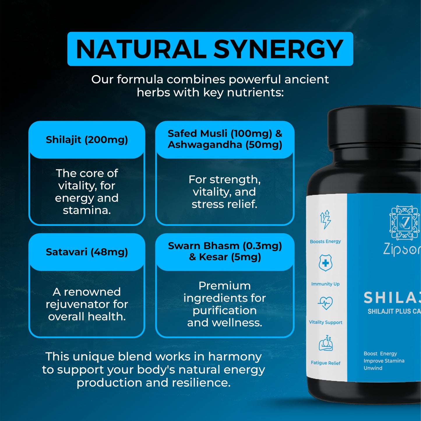 ZIPSON Shilajit for Men & Women | 90 Capsules | Himalayan Formula for Extra Power, Stamina & Immune Support | with Natural Fulvic Acid | Non-GMO | 500mg Per Serving ZIPSON buy supplements Au