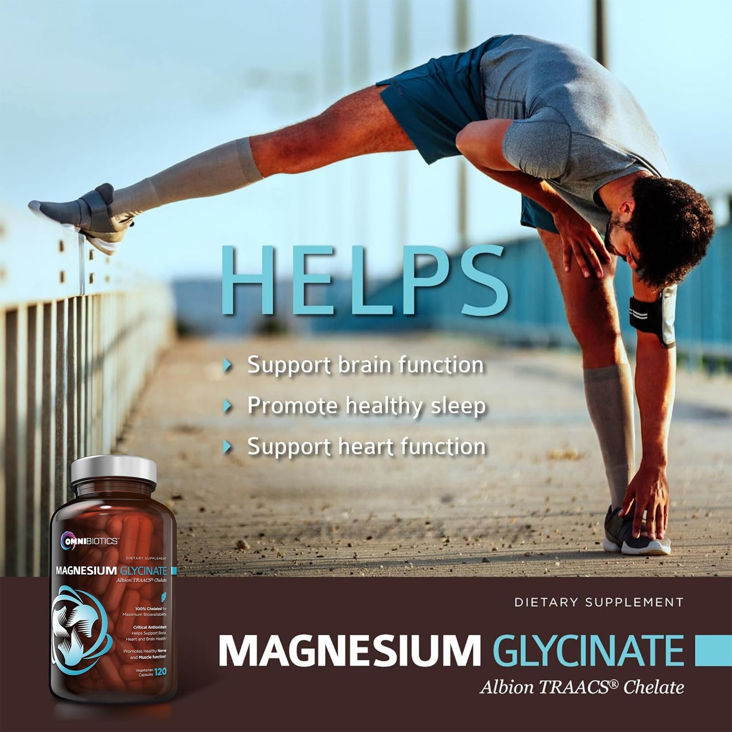 OmniBiotics Magnesium Glycinate Supplement – with 100% Pure Albion TRAACS Bisglycinate Chelate for Sleep, Muscle, Nerve & Heart Health – 120 Vegan Capsules OmniBioticsBuy Supplements Australia