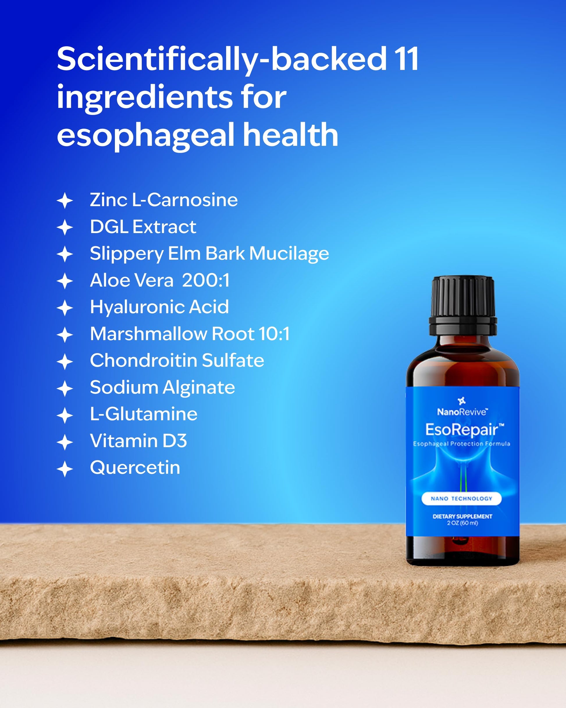 EsoRepair Nano Esophageal & Stomach Health Supplements for Men & Women - Digestive Comfort - Slippery Elm Bark, Zinc L-Carnosine & Aloe Vera Extract - Non-GMO & Dairy Free NANOREVIVE buy supplements Au