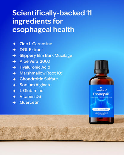 EsoRepair Nano Esophageal & Stomach Health Supplements for Men & Women - Digestive Comfort - Slippery Elm Bark, Zinc L-Carnosine & Aloe Vera Extract - Non-GMO & Dairy Free NANOREVIVE buy supplements Au