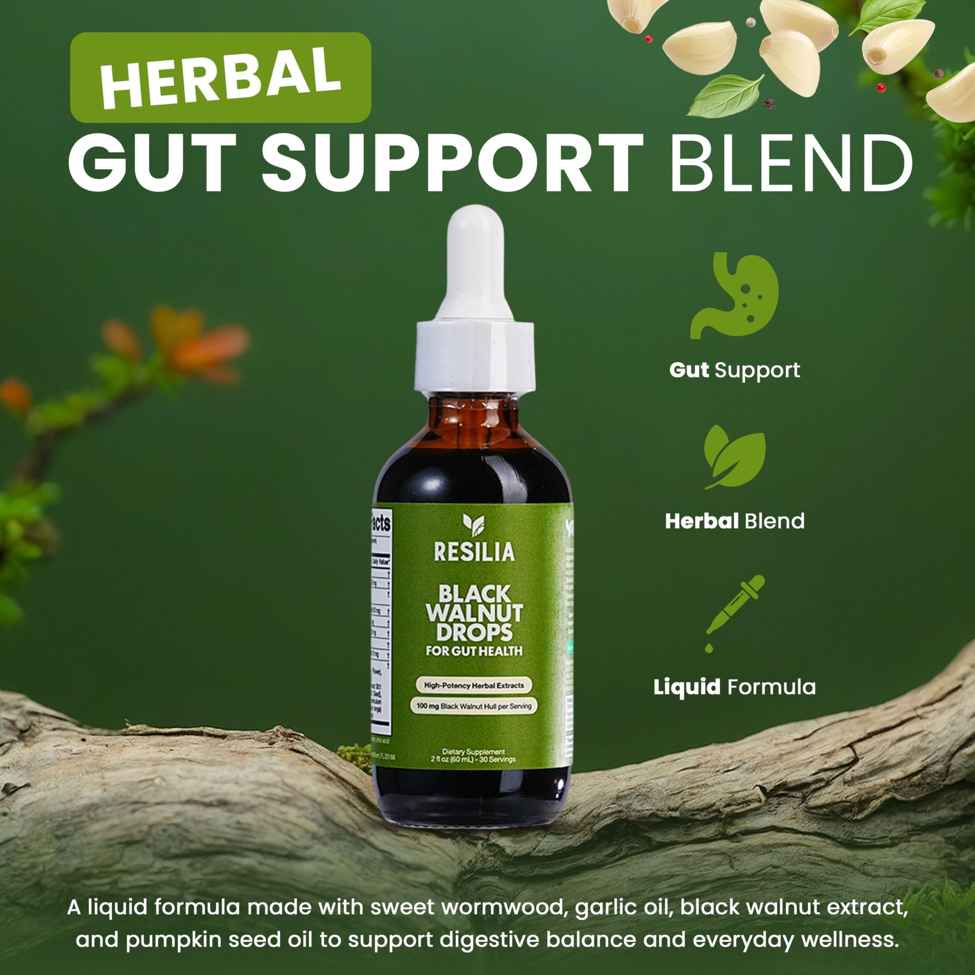 Resilia Herbal Cleanse Liquid Drops – Black Walnut & Wormwood Extract with Pumpkin Seed, Garlic & Turmeric – Alcohol-Free Vegan Tincture for Digestive & Daily Wellness Support, 2 fl oz Resilia Oil Of Oregano buy supplements Au