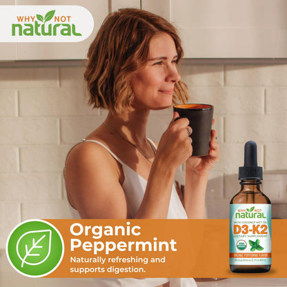 Why Not Natural Organic Vitamin D3 K2 (MK-7) Liquid Drops, 5000 IU of sublingual D3 with Coconut MCT Oil