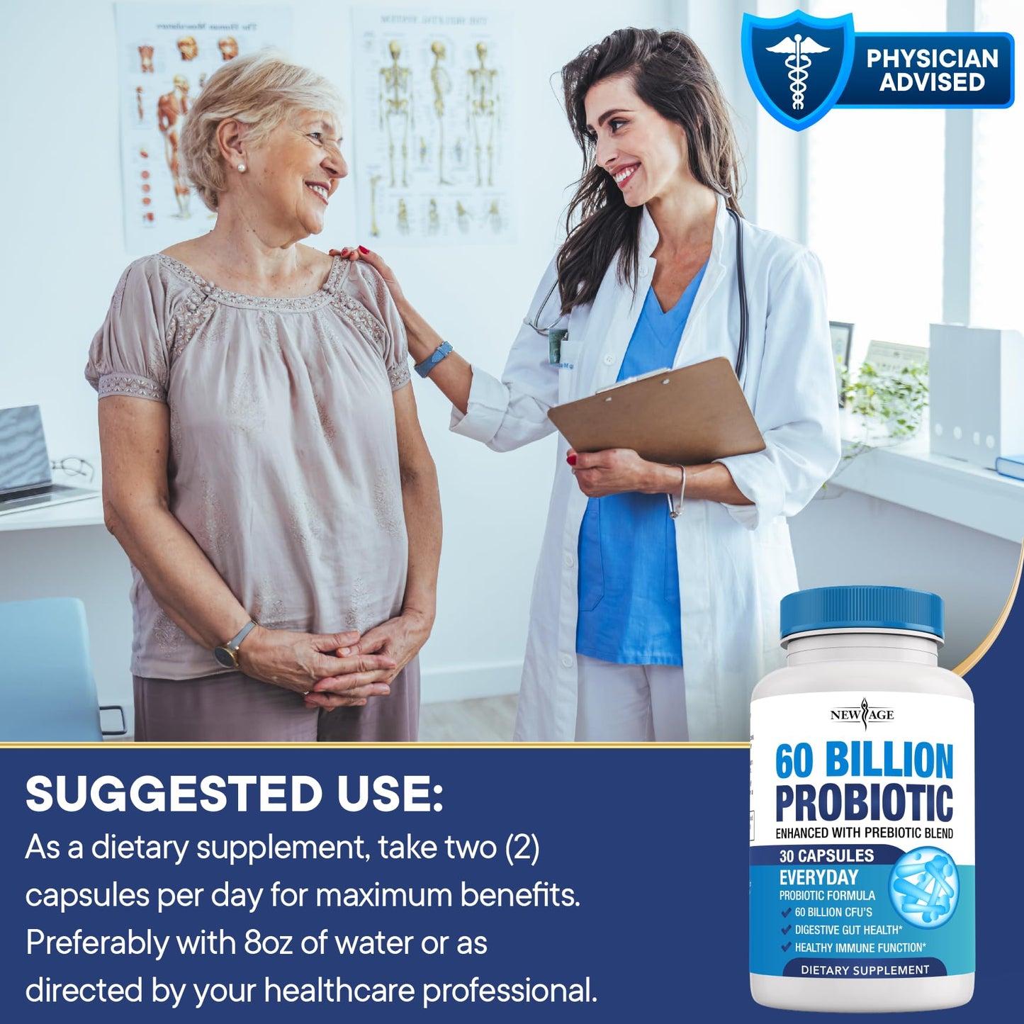 Probiotics 60 Billion CFU with Prebiotic Formula - Probiotics for Women and Men and Adults, 100% Natural Digestive Enzymes,