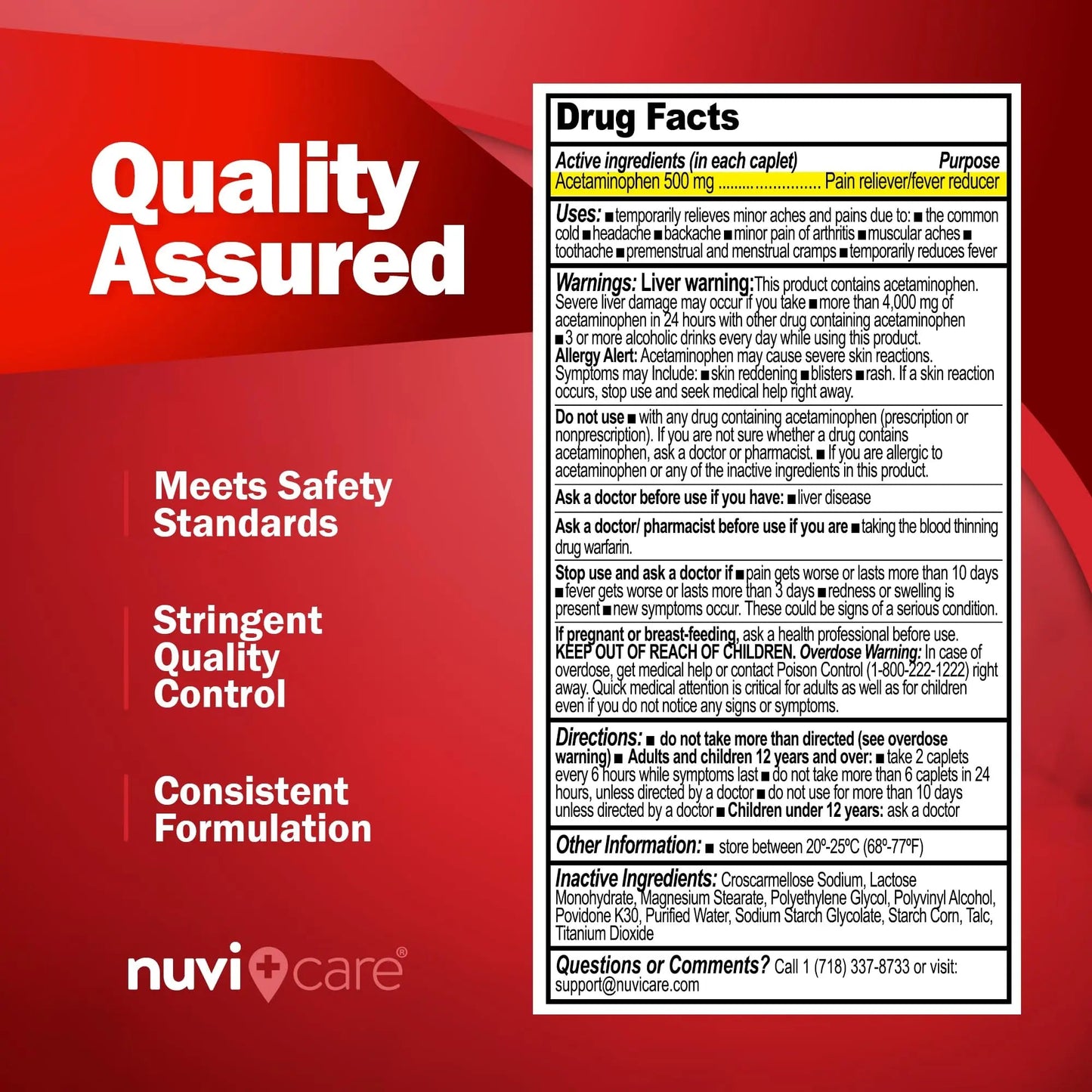 NUVICARE Acetaminophen 500mg Extra Strength Pain Relief - Compare to Tylenol Extra Strength Pain Reliever & Fever Reducer - 500mg Tablets for Adults for Headaches (100 Caplets) NUVICAREBuy Supplements Australia