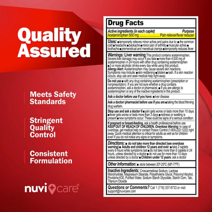 NUVICARE Acetaminophen 500mg Extra Strength Pain Relief - Compare to Tylenol Extra Strength Pain Reliever & Fever Reducer - 500mg Tablets for Adults for Headaches (100 Caplets) NUVICAREBuy Supplements Australia