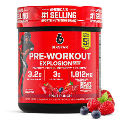 Six Star Pre-Workout Powder for Men & Women, Fruit Punch (30 Servings) - Preworkout Explosion 2.0 Energy Powder Drink Mix with Beta-Alanine & Caffeine