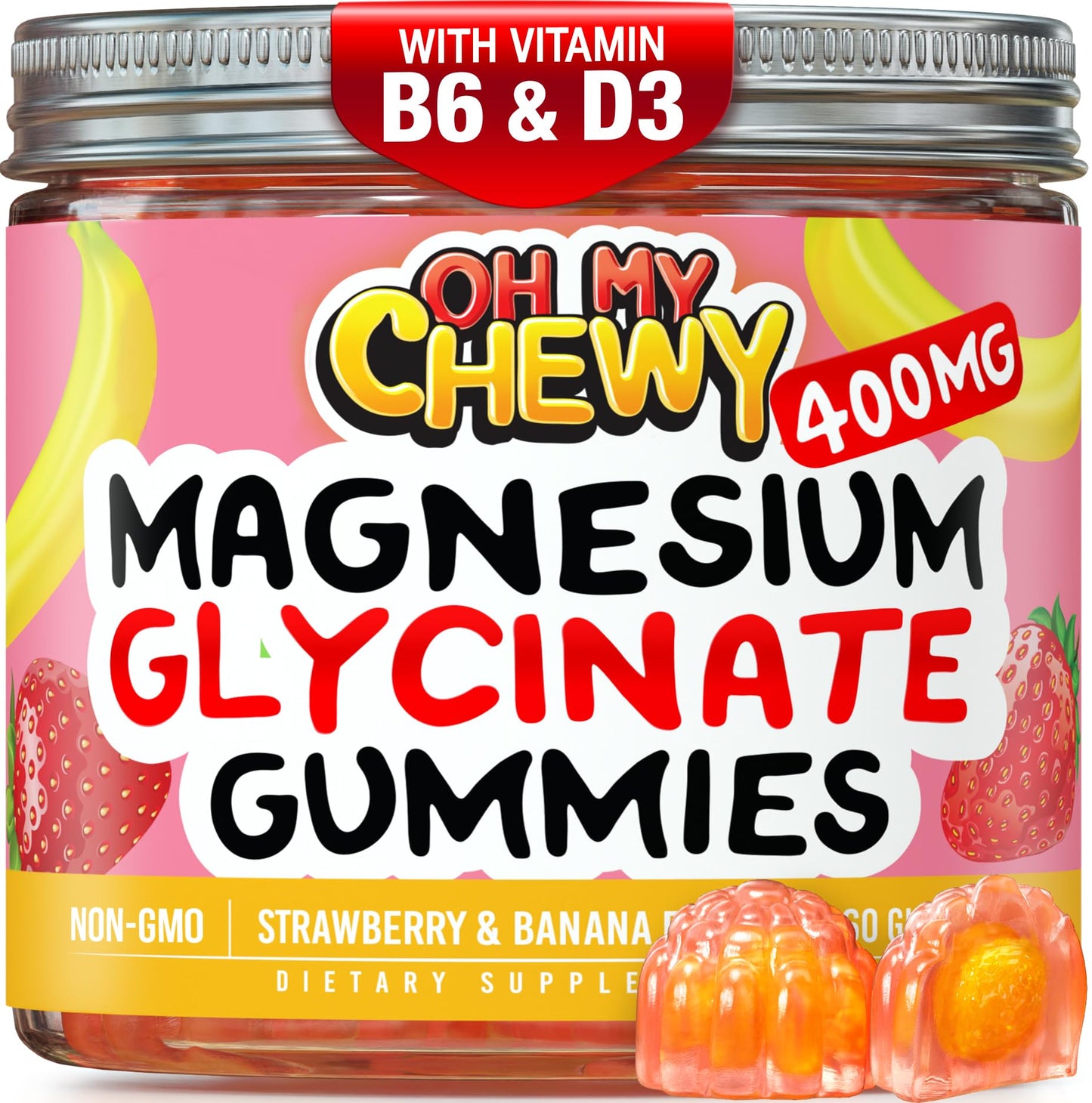 Center-Filled Magnesium Glycinate Gummies 400MG - High Absorption for Kids, Teens & Adults - Supplement for Sleep, Calm & Muscle Relaxation with B6 & D3 - Gluten Free & Vegan Friendly - 60 Count OH MY CHEWYBuy Supplements Australia