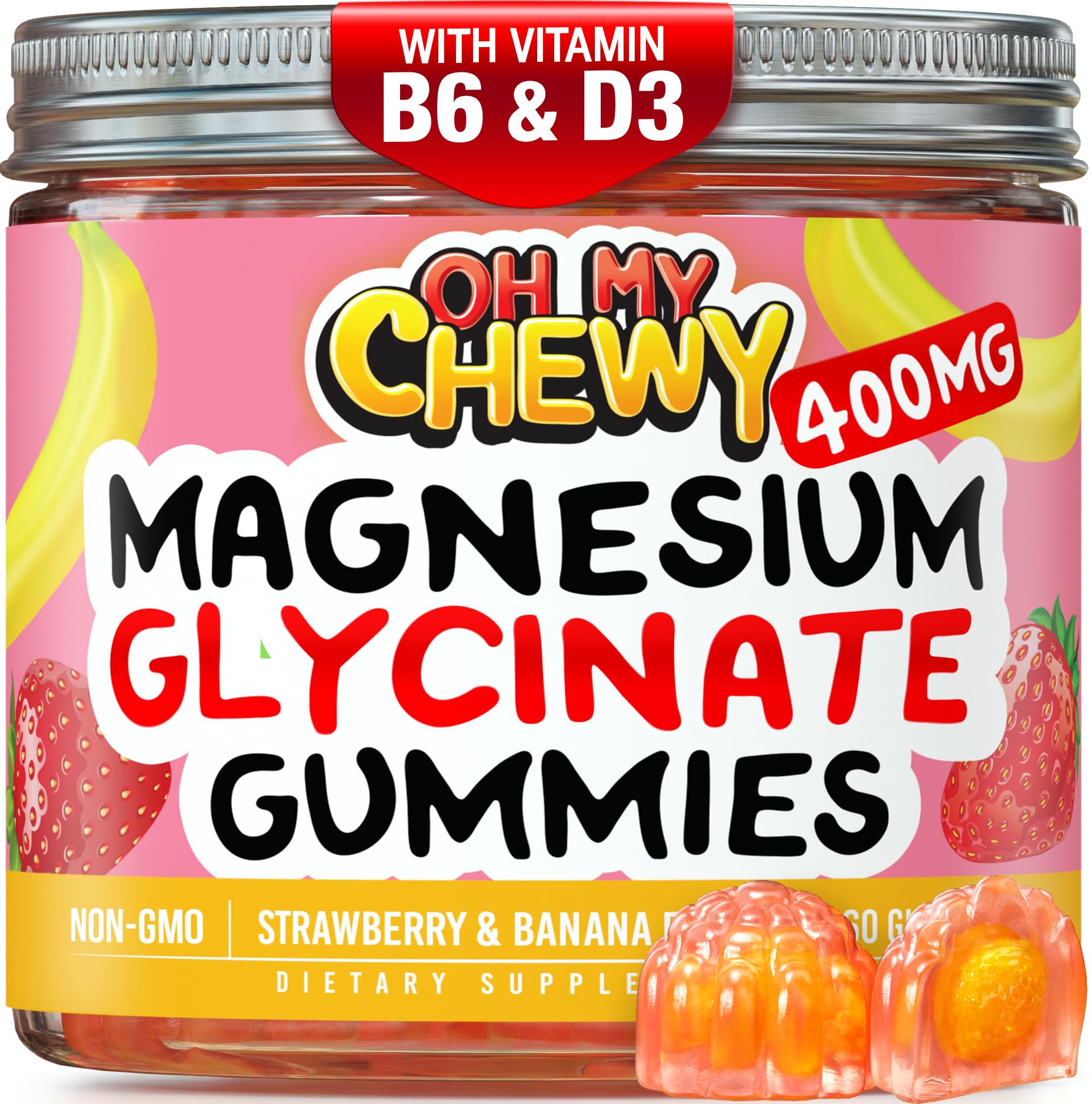 Center-Filled Magnesium Glycinate Gummies 400MG - High Absorption for Kids, Teens & Adults - Supplement for Sleep, Calm & Muscle Relaxation with B6 & D3 - Gluten Free & Vegan Friendly - 60 Count OH MY CHEWYBuy Supplements Australia