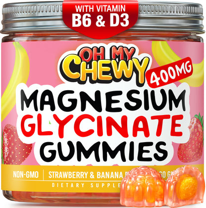 Center-Filled Magnesium Glycinate Gummies 400MG - High Absorption for Kids, Teens & Adults - Supplement for Sleep, Calm & Muscle Relaxation with B6 & D3 - Gluten Free & Vegan Friendly - 60 Count OH MY CHEWYBuy Supplements Australia
