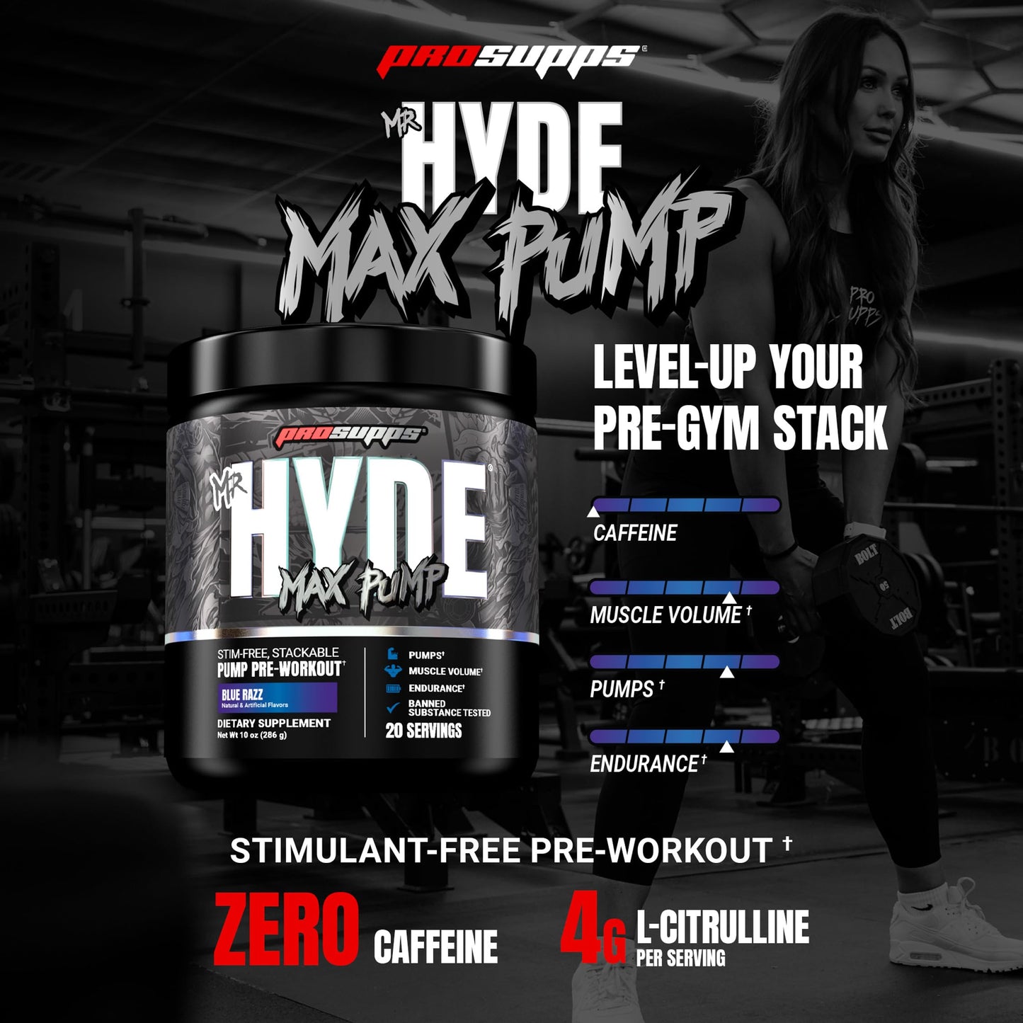 ProSupps Mr. Hyde Max Pump Pre Workout Powder - Stim-Free Preworkout Supports Blood Flow, Muscle Volume & Endurance - Caffeine-Free Nitric Oxide Gym & Fitness Supplements