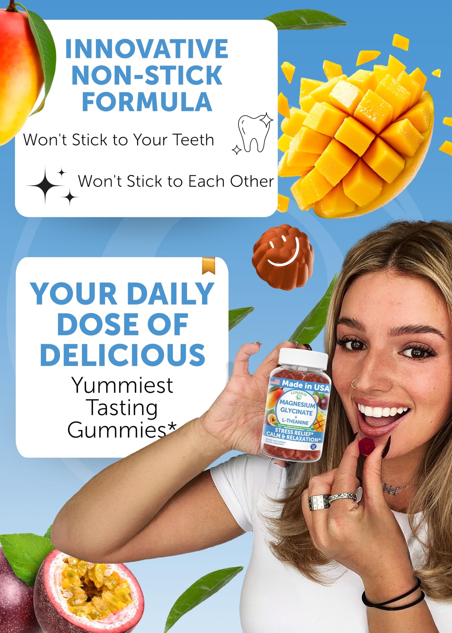 Lunakai USA Made Magnesium Glycinate Gummies with L-Theanine for Kids & Adults – 420mg Magnesium Supplement for Calm, Sleep & Stress Support, 60ct LunakaiBuy Supplements Australia