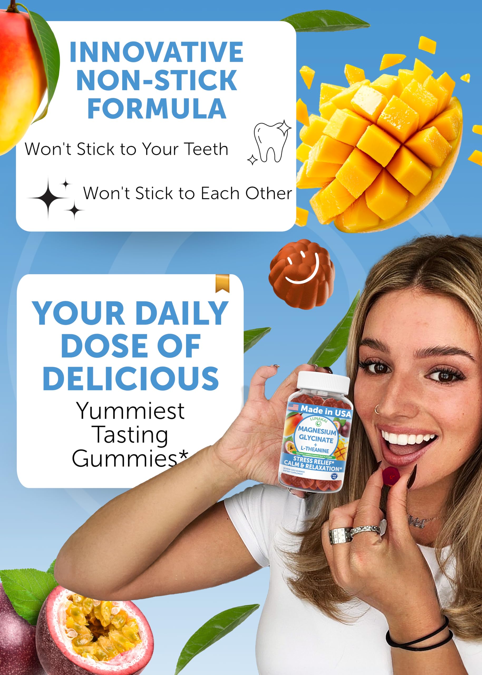 Lunakai USA Made Magnesium Glycinate Gummies with L-Theanine for Kids & Adults – 420mg Magnesium Supplement for Calm, Sleep & Stress Support, 60ct LunakaiBuy Supplements Australia