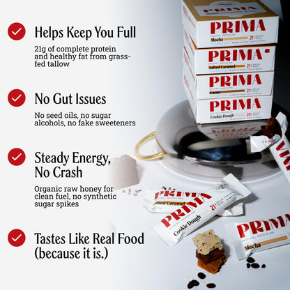 PRIMA Cookie Dough Protein Bar | 21g Grass Fed Whey and Collagen | No Seed Oils, No Preservatives, Raw Honey Sweetened | 7 Pack