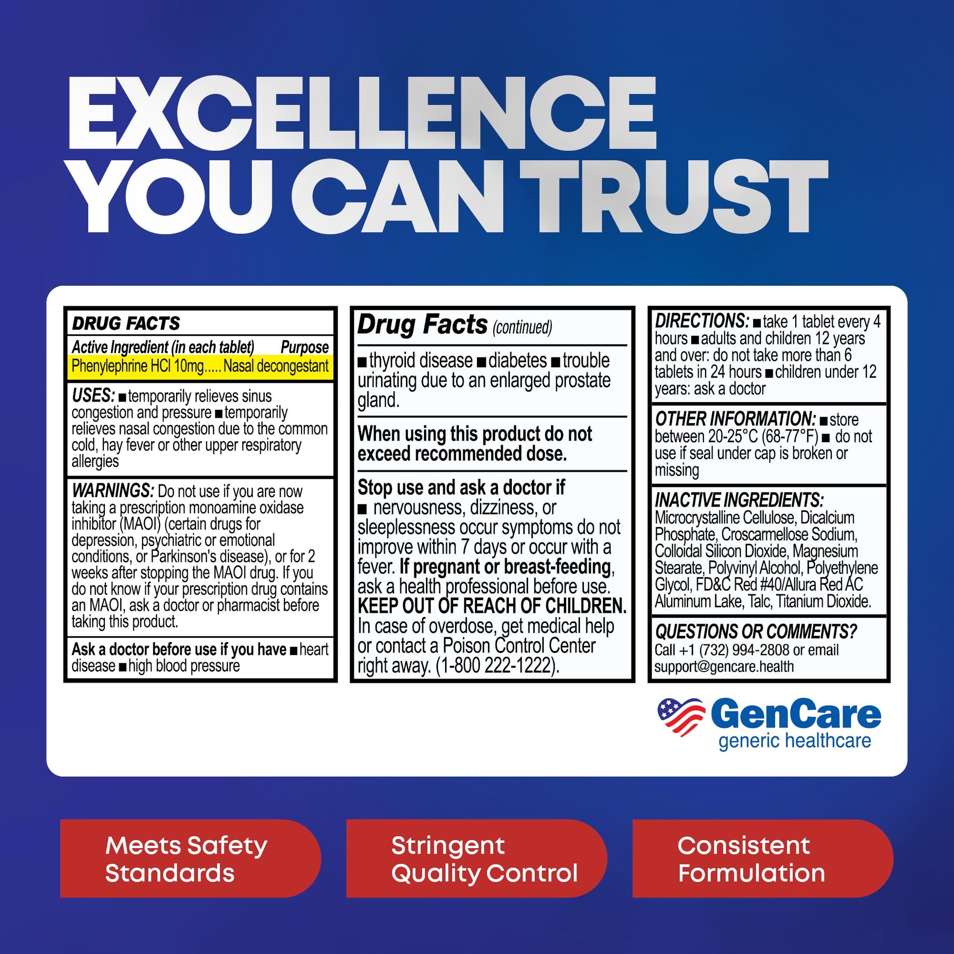 GenCare Nasal Decongestant PE – Phenylephrine HCl 10mg Tablets (Bulk 300 Count) Non-Drowsy Sinus Pressure Relief & Nasal Congestion Relief, Stuffy Nose Decongestants for Adults – Compare to Sudafed PE GenCare buy supplements Au