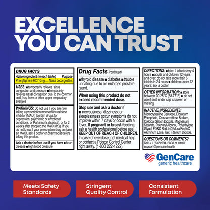 GenCare Nasal Decongestant PE – Phenylephrine HCl 10mg Tablets (Bulk 300 Count) Non-Drowsy Sinus Pressure Relief & Nasal Congestion Relief, Stuffy Nose Decongestants for Adults – Compare to Sudafed PE GenCare buy supplements Au