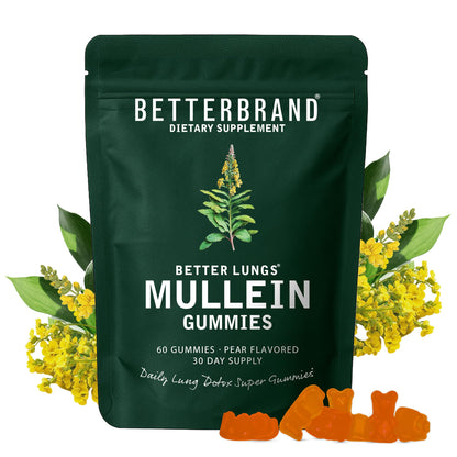 Betterbrand Mullein Chewable Gummies for Lung Cleanse and Detox, Respiratory Health Supplement, 1000mg Mullein Extract per Serving, 60 Gummies