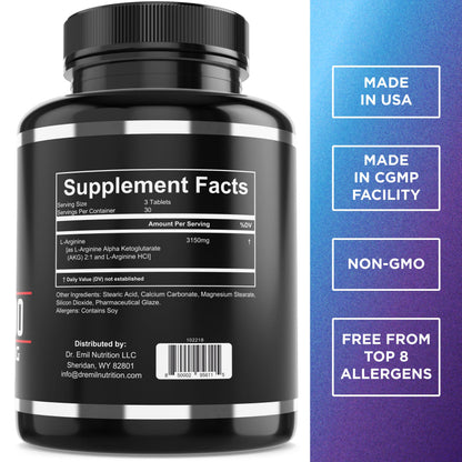 Dr. Emil - L Arginine (3150mg) Highest Capsule Dose - Nitric Oxide Supplement for Vascularity, Endurance and Heart Health