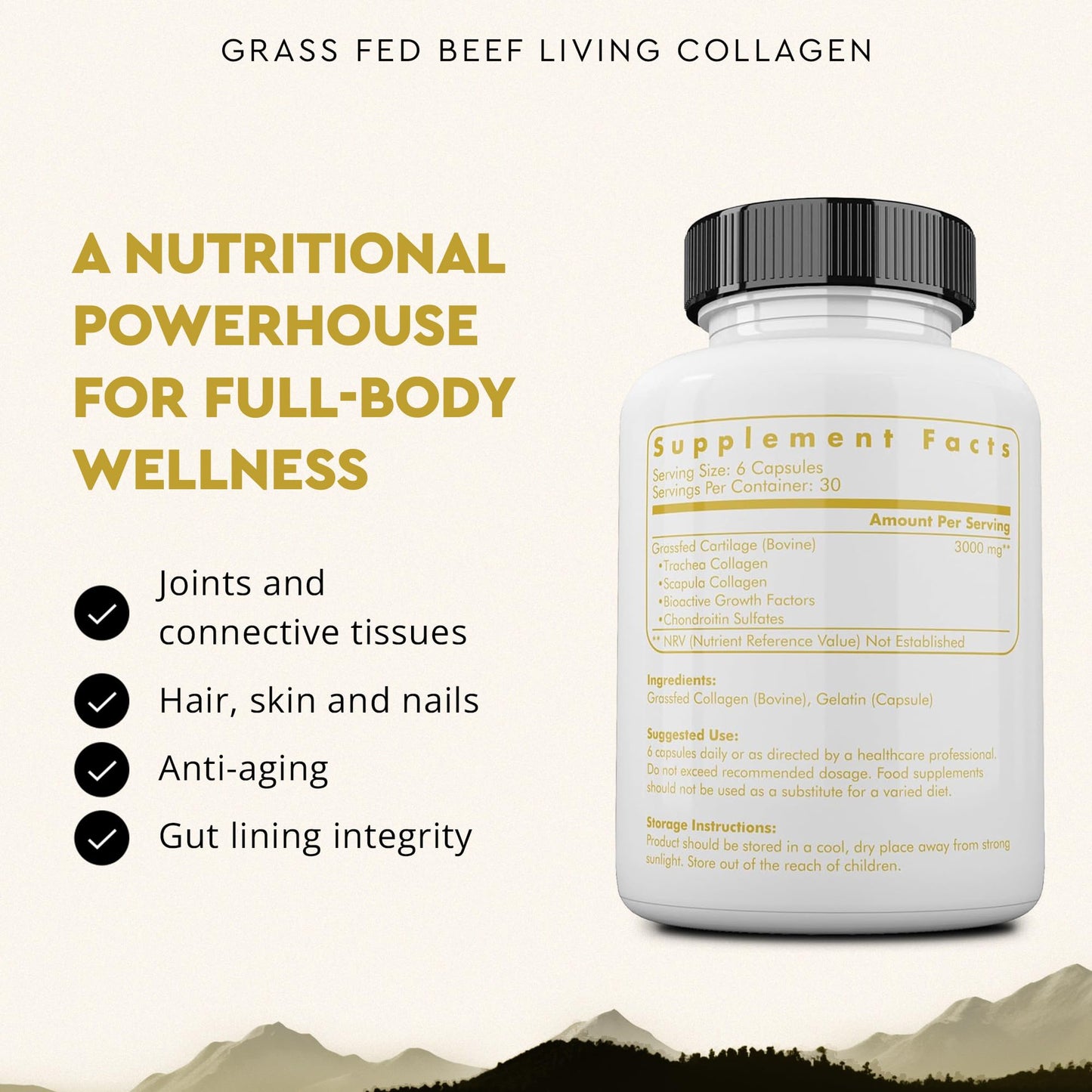 Ancestral Supplements Grass Fed Beef Living Collagen Nutritional Powder Supplement, 3000mg, Promotes Healthier, Younger Looking Skin, Hair