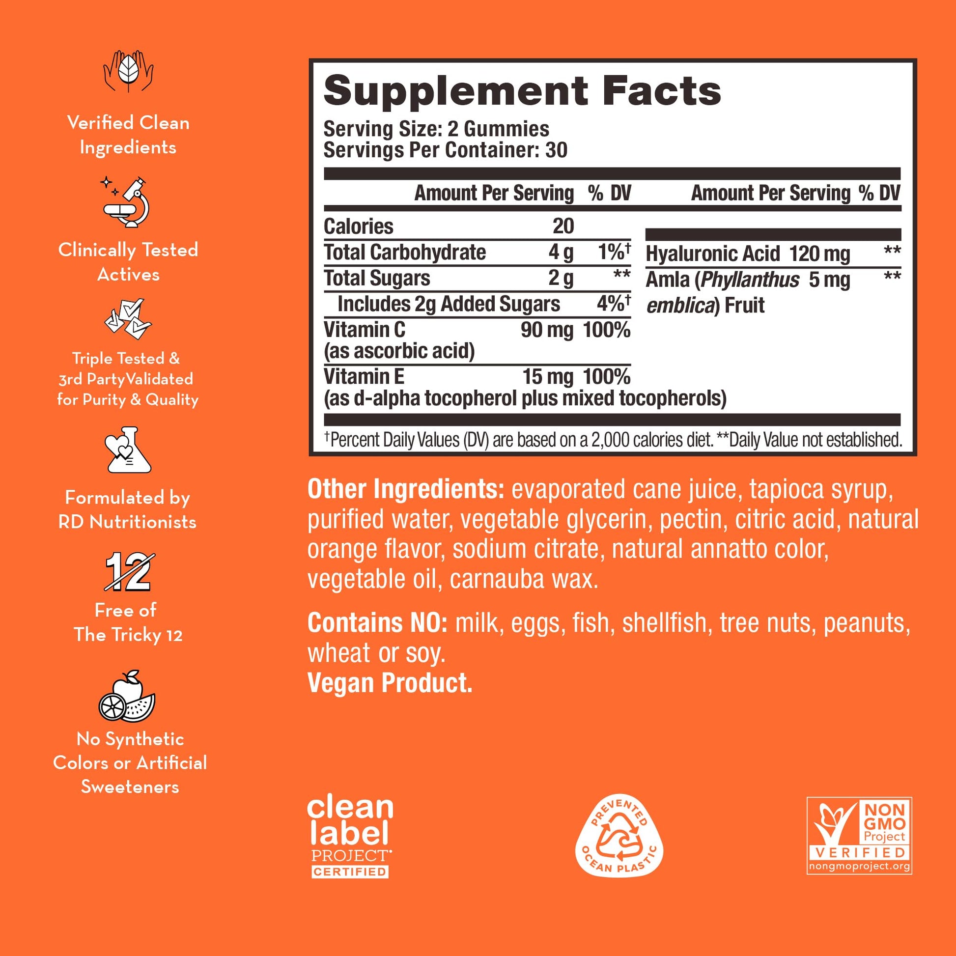HUM Hyaluronic Glow Hydrating Skin Care Supplement, with Low Molecular Hyaluronic Acid, Vitamin C from Amla Fruit, and Vitamin E, Antioxidant Support for Skin Hydration, Tangerine, 60 Vegan Gummies HUM buy supplements Au