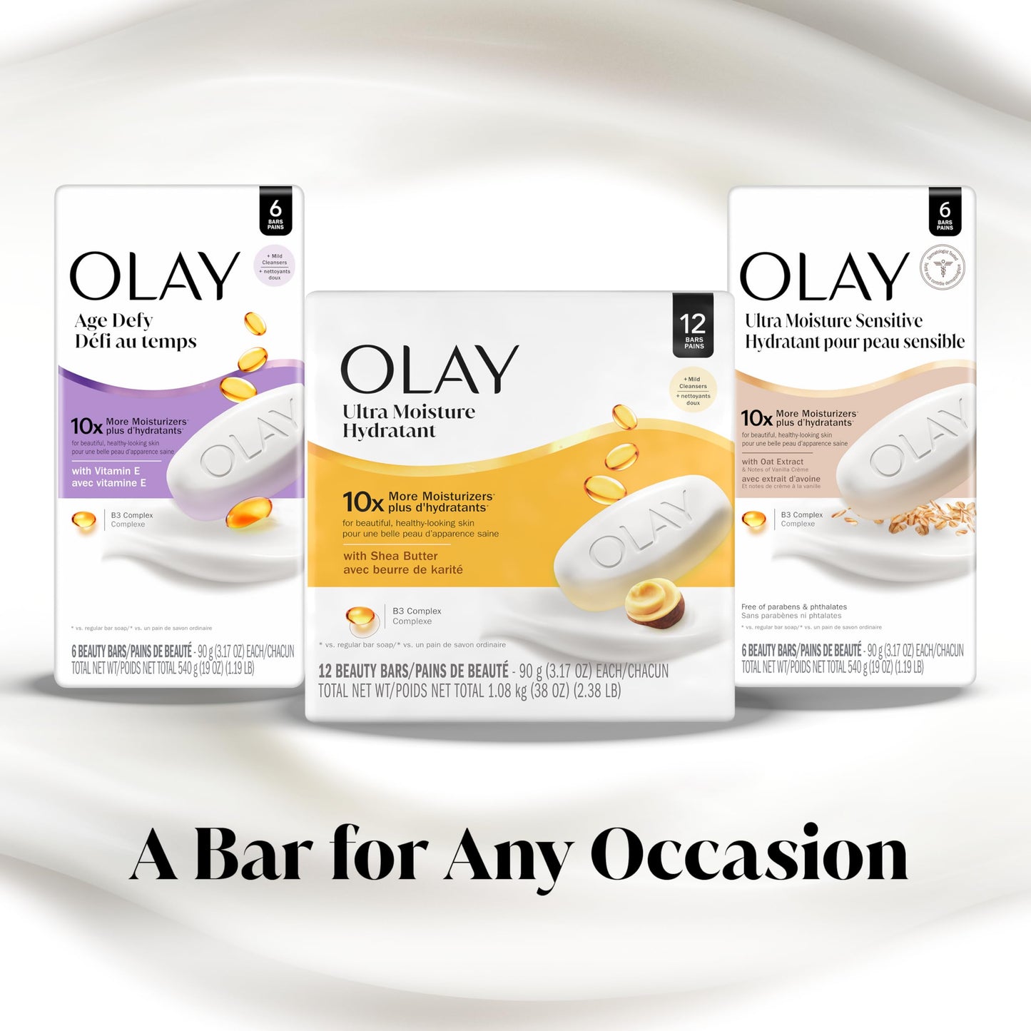 Olay Beauty Bar, Ultra Moisture,10x More Moisturizers, Nourishing Conditioners, Smooth & Gentle on Skin, Vitamin B3 Complex
