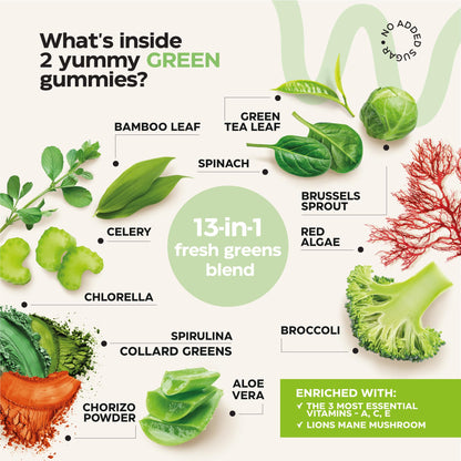 Super Greens + Super Fruits Gummies (Fruits/Greens Powder in Gummies Form) - 600mg Greens Blend + 600mg Fruits Blend for Immune Support, Sugar Free, Vegetarian, Non-GMO, 2-Pack (120 Gummies) WellneumBuy Supplements Australia