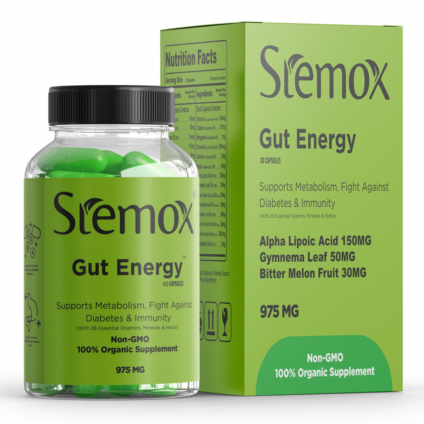 Stemox Gut Energy – Natural Energy & Metabolism Support Supplement with Biotin, Chromium, Alpha Lipoic Acid & Organic Herbal Extracts – Blood Sugar & Gut Health Support – 60 Vegan Capsules Stemox buy supplements Au