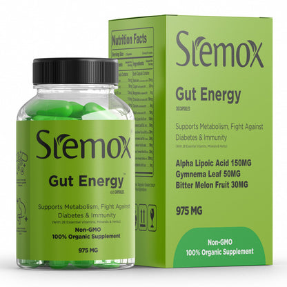 Stemox Gut Energy – Natural Energy & Metabolism Support Supplement with Biotin, Chromium, Alpha Lipoic Acid & Organic Herbal Extracts – Blood Sugar & Gut Health Support – 60 Vegan Capsules Stemox buy supplements Au