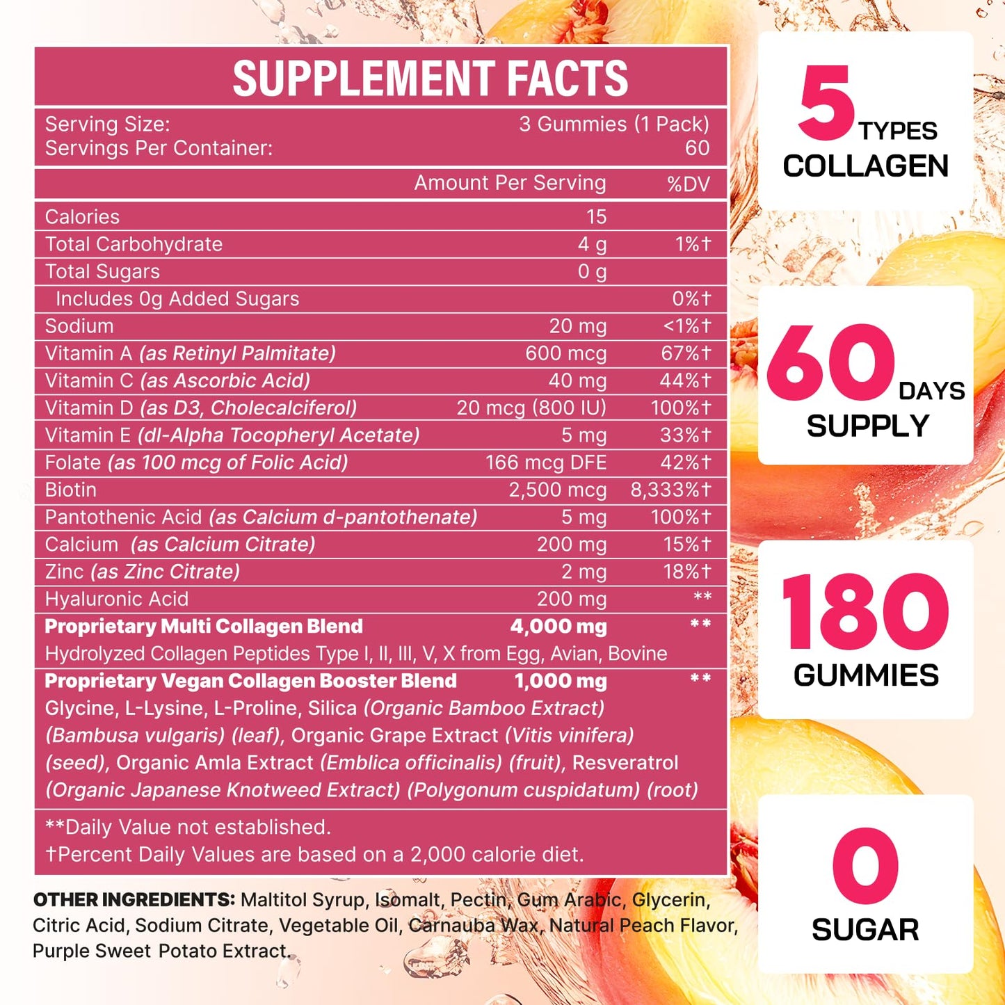 OHaboth Collagen Gummies for Women, Hydrolyzed Collagen Peptides Type I, II, III, V, X, 0 Sugar - Collagen Gummies for Skin, Wrinkles, Hair, Nails