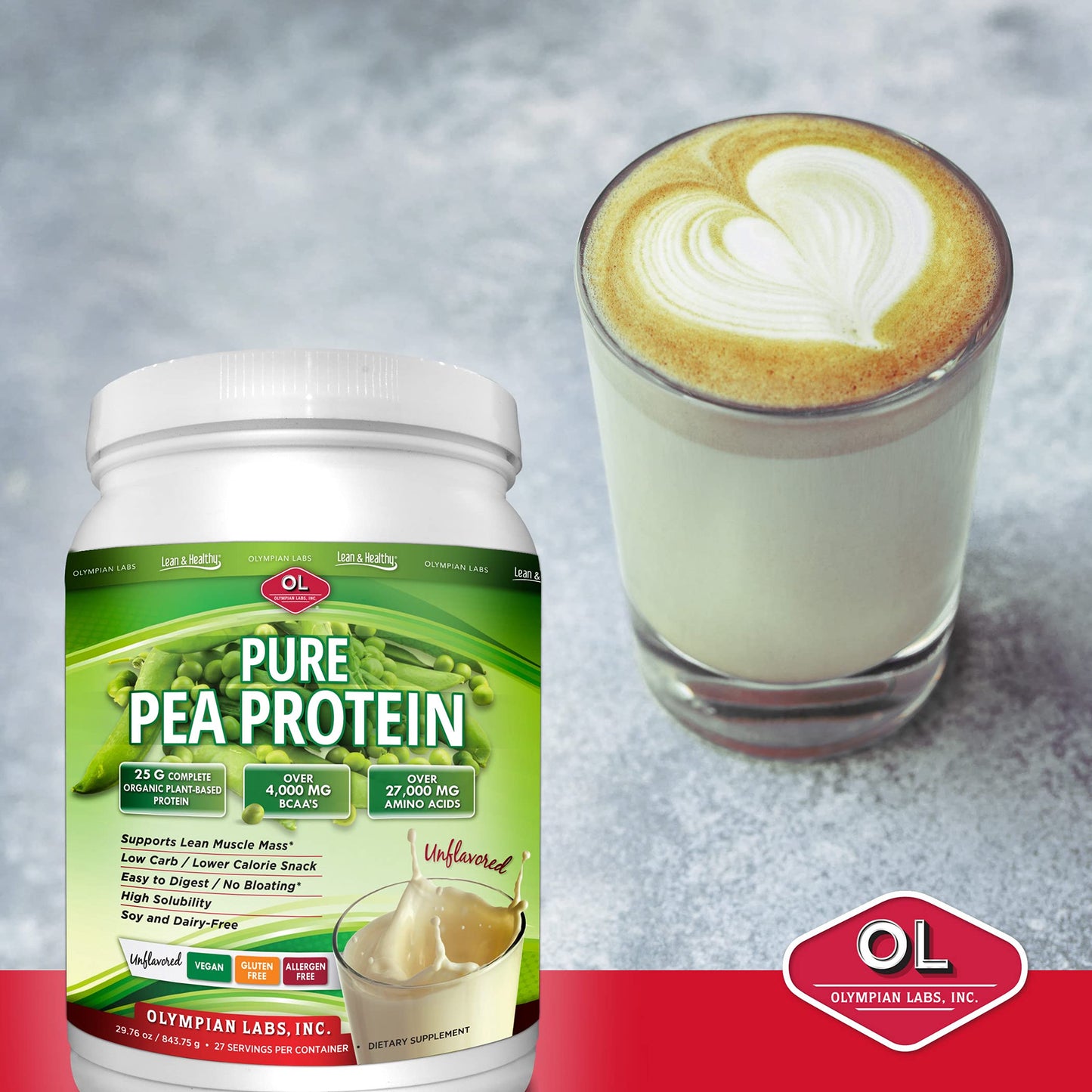 Olympian Labs Plant Based Pea Protein Powder, Unflavored - 25g of Protein, Vegan, Low Net Carbs, Gluten Free, Lactose Free, No Sugar Added, Soy Free
