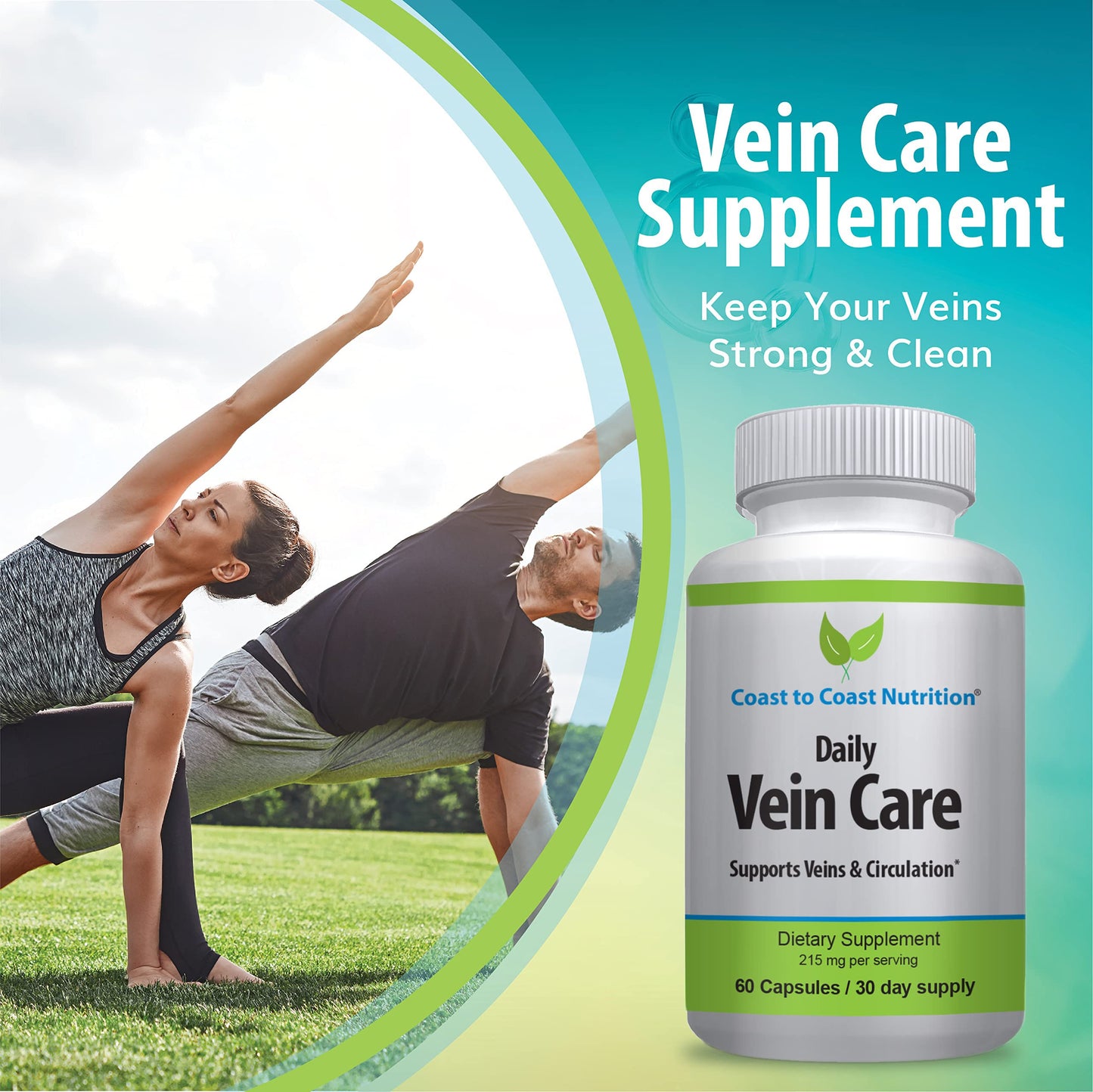 Coast to Coast Nutrition Daily Vein Care Supplement Capsules — Circulation Formula with a Natural Blend of Calcium, Vitamin D3, Vitamin K2 Plus BioPerine for Max Absorption Vein Formula — 60 Capsules Coast to Coast NutritionBuy Supplements Australia
