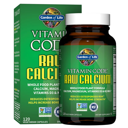 Garden of Life Raw Calcium Supplement for Women and Men - Vitamin Code Made from Whole Foods with Magnesium, K2, Vitamin D3 and Vitamin C plus Probiotics for Digestion, 120 Capsules Garden of Life buy supplements Au