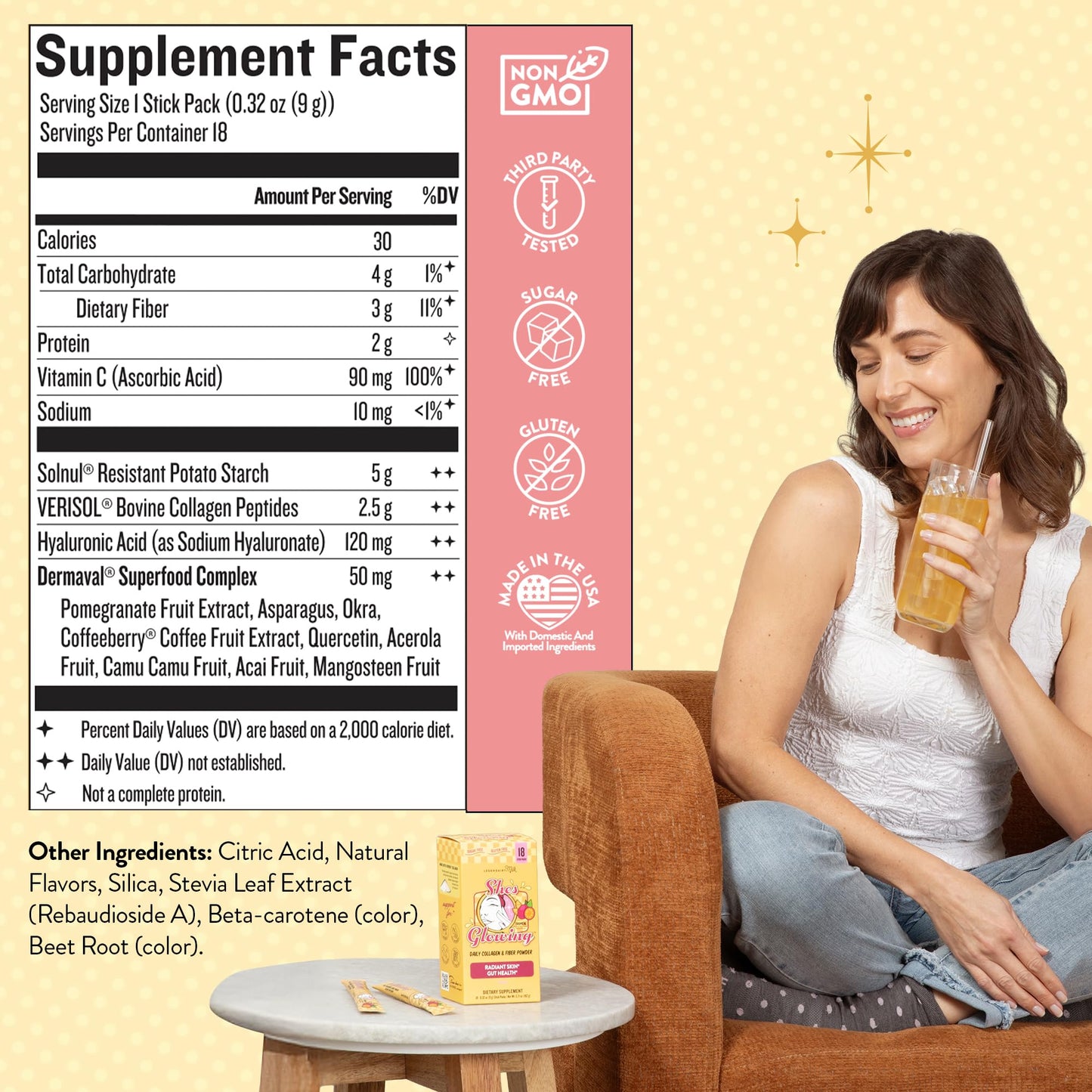 Legendairy Milk She’s Glowing Collagen Peptides Powder with Prebiotic Fiber, Tropical Drink Mix Supplement for Women,