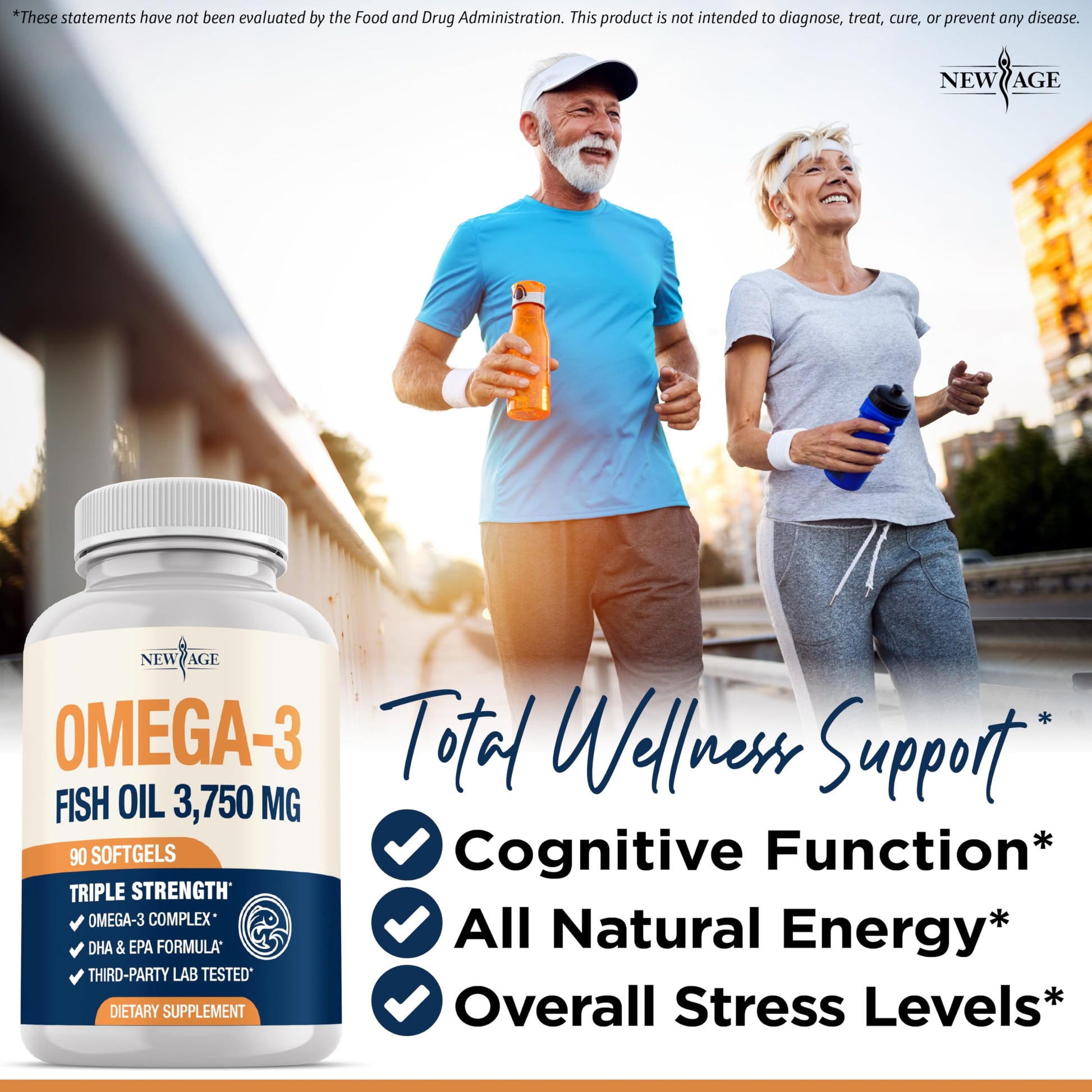 Triple Strength Omega 3 Fish Oil 3750 mg - EPA & DHA - Over 3000mg Omega-3 Fatty Acids - 1350mg EPA + 900mg DHA - Best Essential Fatty Acids, Burpless Fish Oil - 180 Count NEW AGE buy supplements Au