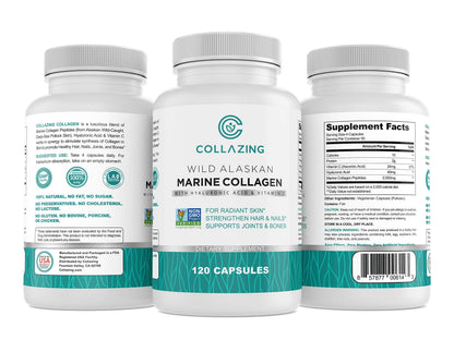 C COLLAZING - Alaskan Wild-Caught Marine Collagen Peptides with Hyaluronic Acid & Vitamin C - Supports Skin, Hair, Nails, Joints & Bones - Type 1 & 3 Collagen