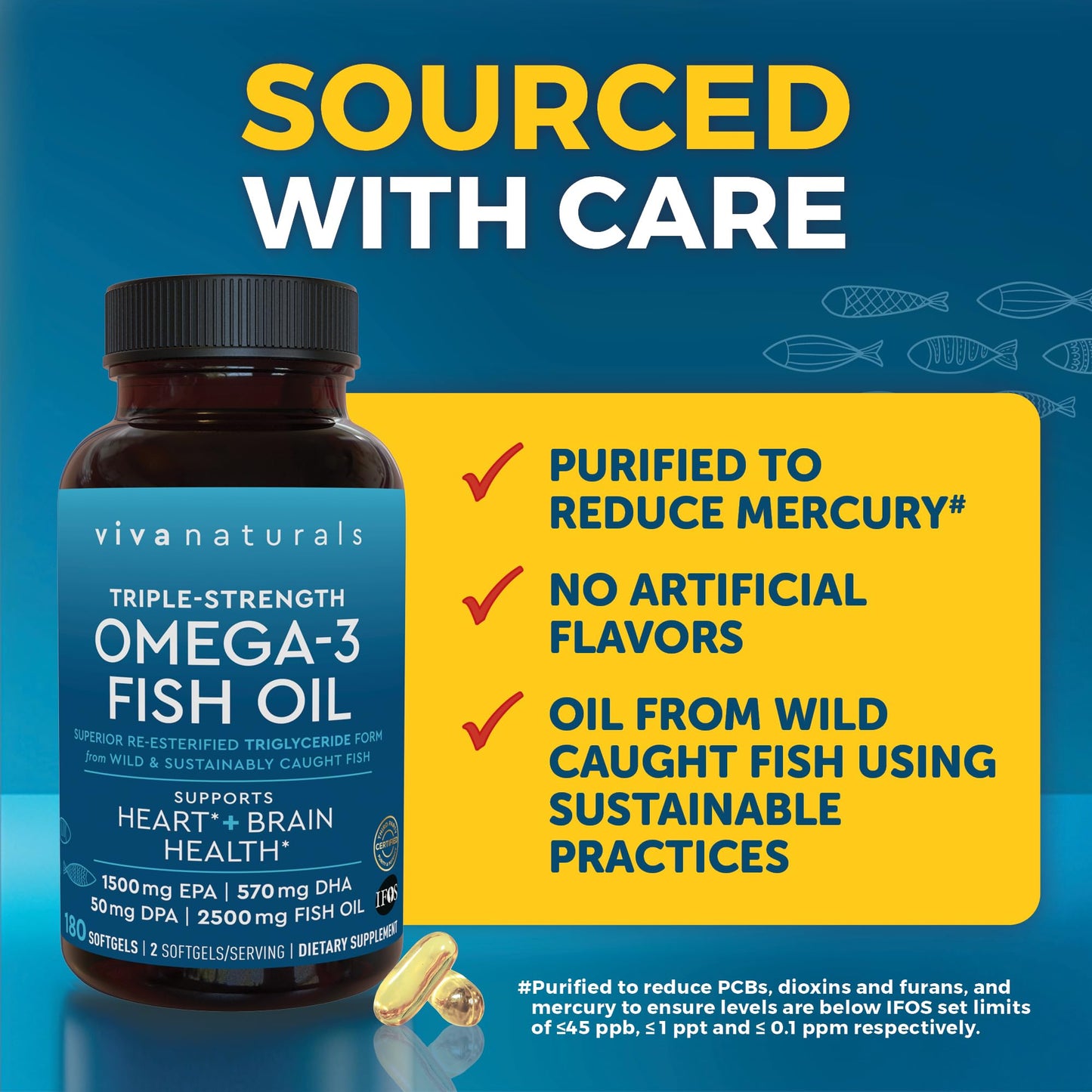 Triple Strength Fish Oil Omega 3 Supplements for Women and Men – 2500 mg High-Potency, Easy-to-Absorb Re-esterified Triglyceride Form, Pescatarian-Friendly DPA Omega 3 EPA DHA Supplement,180 Softgels Viva NaturalsBuy Supplements Australia